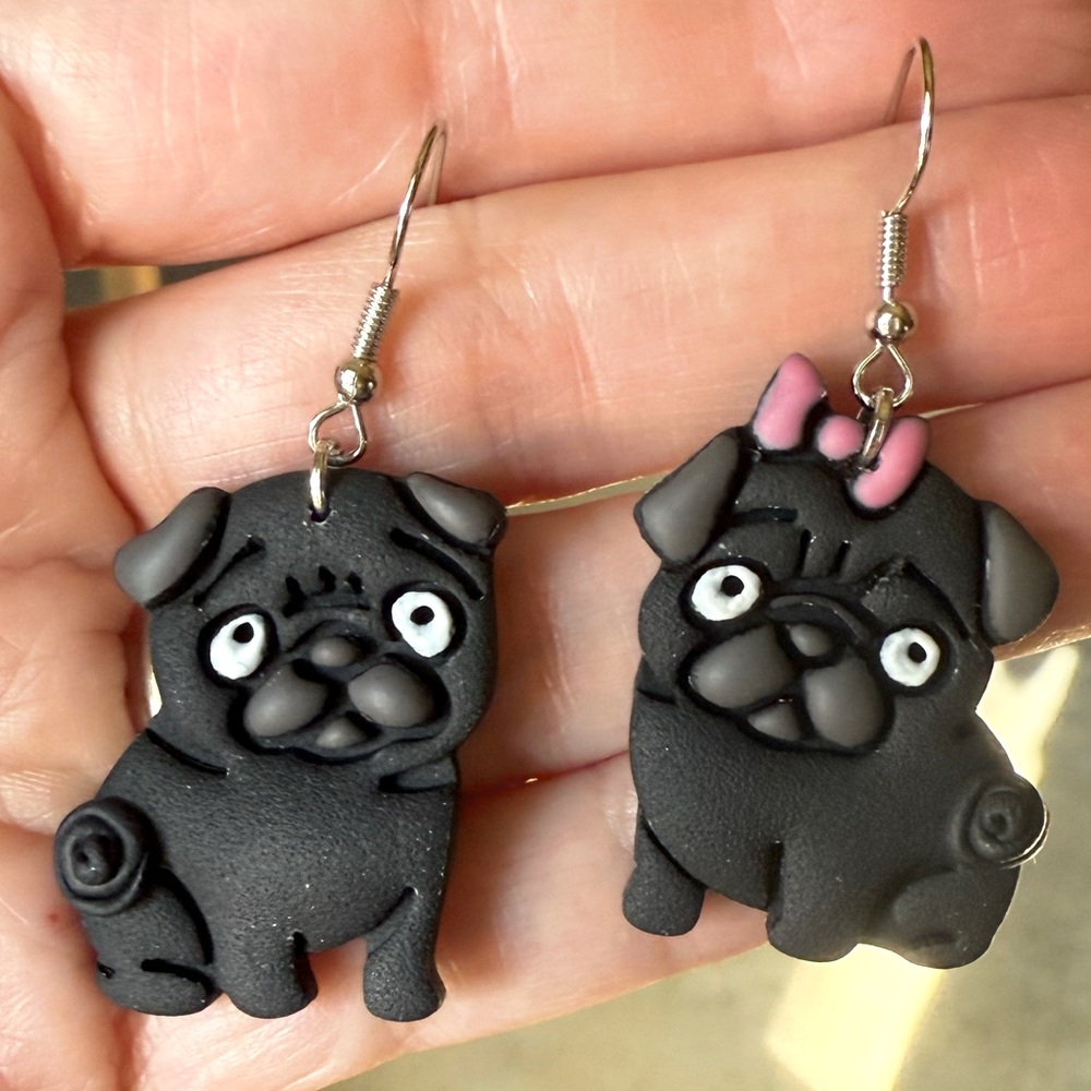 Handmade Black pug earrings